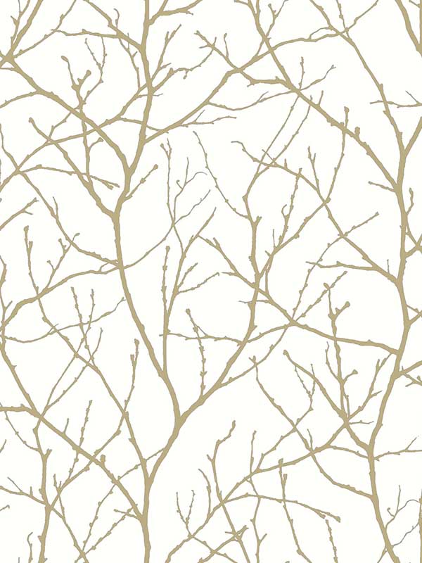 Trees Silhouette fabric in white and gold color - pattern number MD7126 - by Antonina Vella in the Modern Metals Second Edition collection