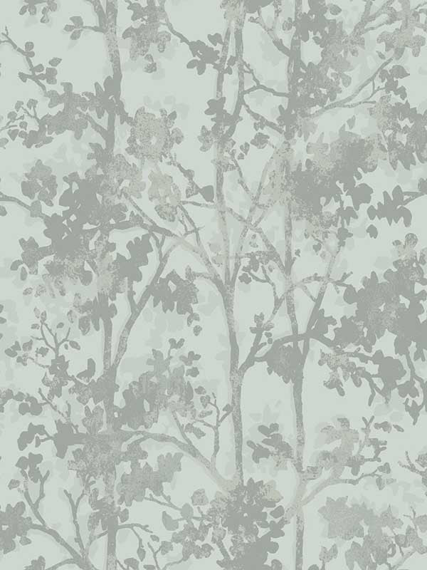 Shimmering Foliage fabric in spa and silver color - pattern number MD7142 - by Antonina Vella in the Modern Metals Second Edition collection