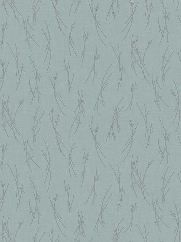 Sprigs wallpaper in smokey blue and silver color - pattern number MD7193 - by Antonina Vella in the Modern Metals Second Edition collection