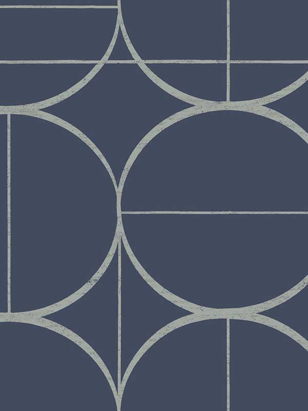 Sun Circles wallpaper in blue and silver color - pattern number MD7204 - by Antonina Vella in the Modern Metals Second Edition collection