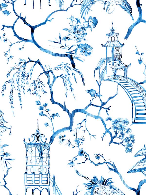 Serena Chinoiserie fabric in blue color - pattern number 4120-26810 - by A Street Prints in the Middleton collection