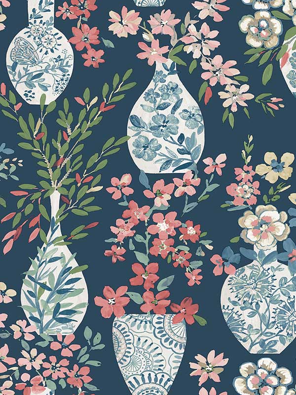 Harper Floral Vase wallpaper in teal color - pattern number 4120-72001 - by A Street Prints in the Middleton collection