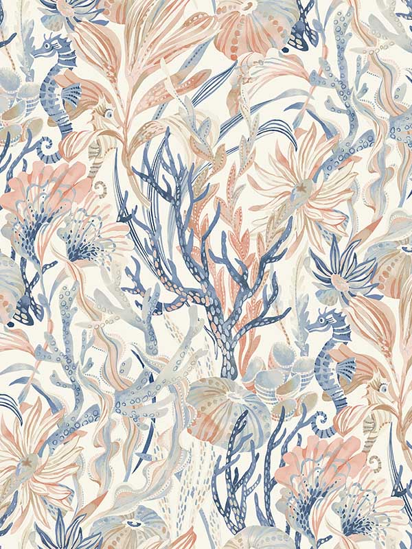 Kelp Garden Tropical Reef fabric in coral color - pattern number 4071-71000 - by Chesapeake in the Blue Heron collection