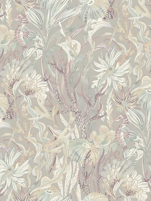Kelp Garden Tropical Reef fabric in mauve color - pattern number 4071-71002 - by Chesapeake in the Blue Heron collection
