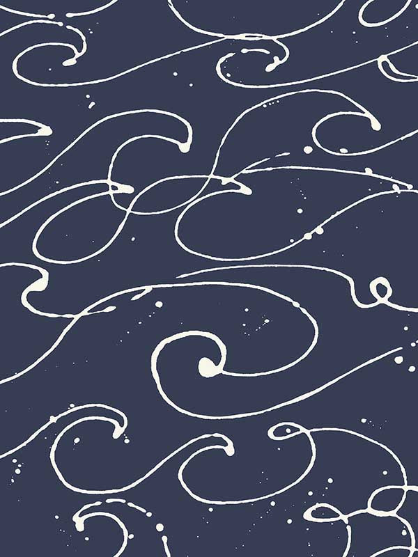 Kuroshio Ocean Wave fabric in navy color - pattern number 4071-71004 - by Chesapeake in the Blue Heron collection