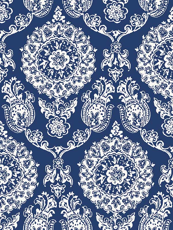 Helm Damask Floral Medallion fabric in navy color - pattern number 4071-71018 - by Chesapeake in the Blue Heron collection