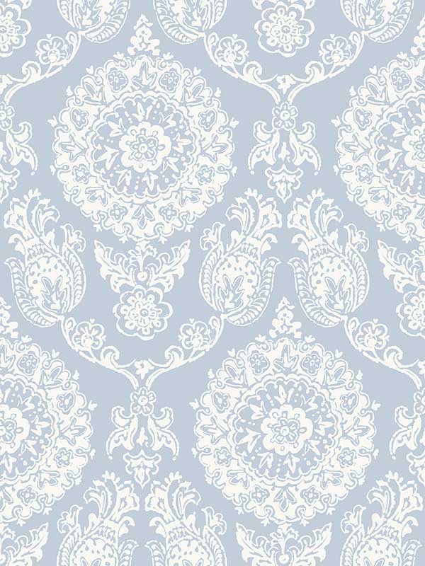 Helm Damask Floral Medallion fabric in light blue color - pattern number 4071-71019 - by Chesapeake in the Blue Heron collection