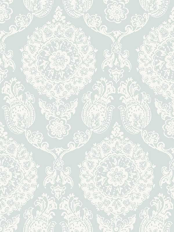 Helm Damask Floral Medallion fabric in aqua color - pattern number 4071-71023 - by Chesapeake in the Blue Heron collection