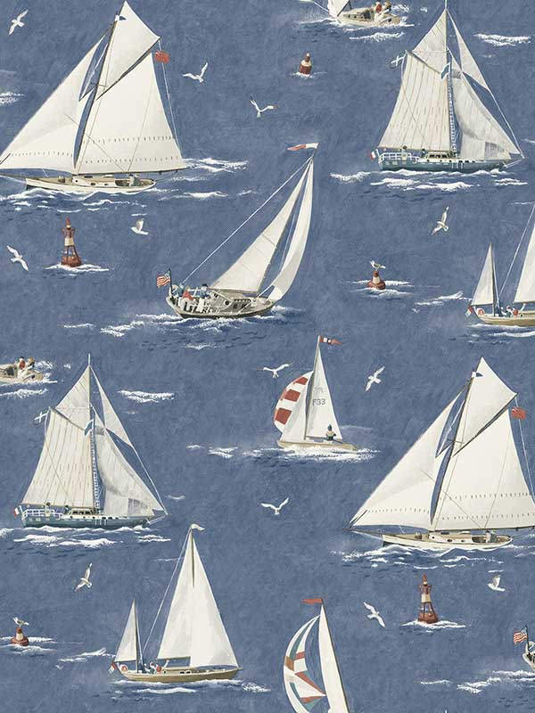 Leeward Sailboat fabric in navy color - pattern number 4071-71035 - by Chesapeake in the Blue Heron collection