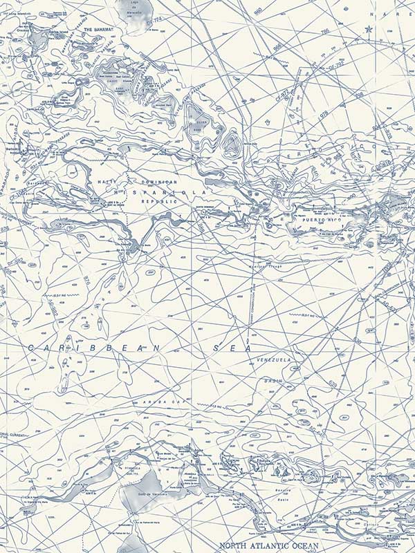 Charts Nautical Chart wallpaper in navy color - pattern number 4071-71056 - by Chesapeake in the Blue Heron collection
