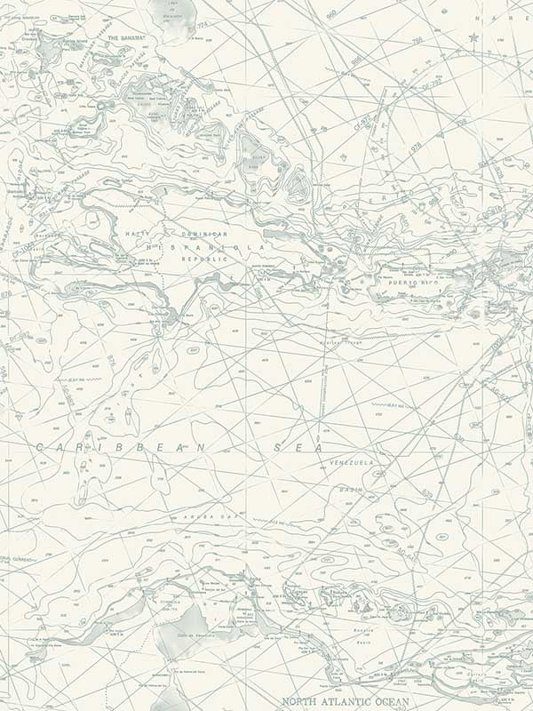 Charts Nautical Chart fabric in aqua color - pattern number 4071-71058 - by Chesapeake in the Blue Heron collection