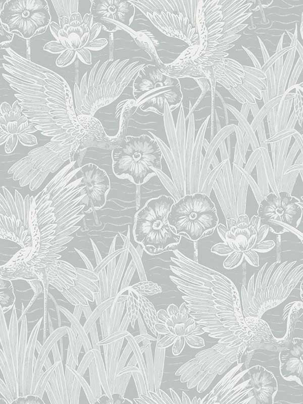 Marsh Cranes fabric in mist color - pattern number EW11018 - by Seabrook in the White Heron collection