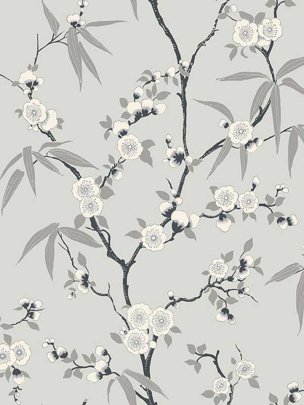 Floral Blossom Trail wallpaper in stormy color - pattern number EW11100 - by Seabrook in the White Heron collection