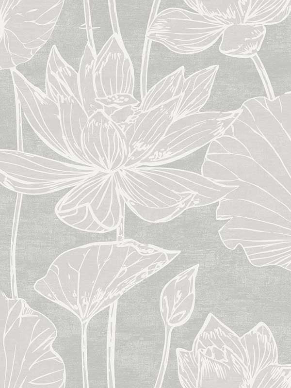 Water Lilies fabric in shadow color - pattern number EW12000 - by Seabrook in the White Heron collection