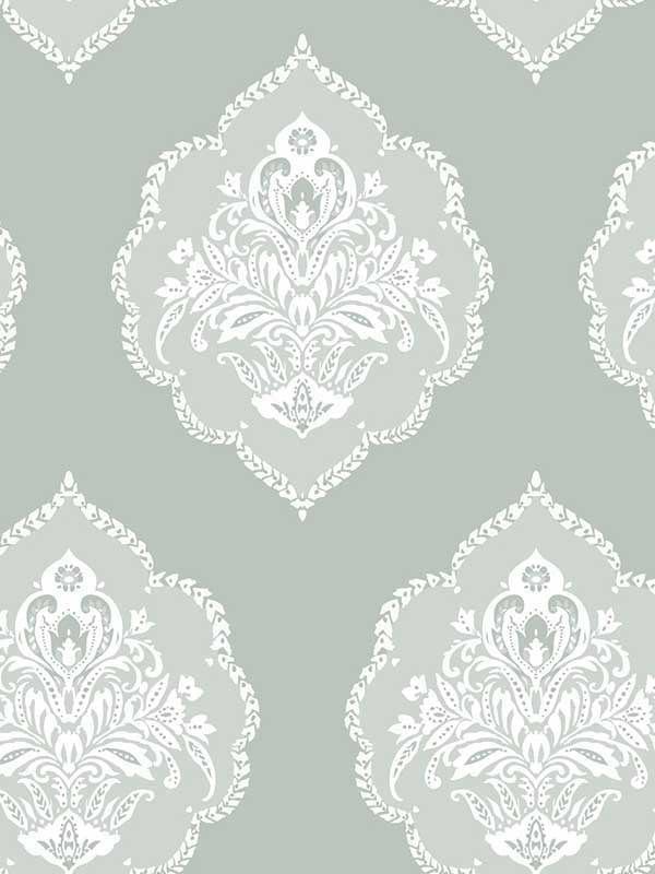 Signet Medallion Damask fabric in green color - pattern number DM4982 - by York in the Inspired by Color Earthy Tones collection