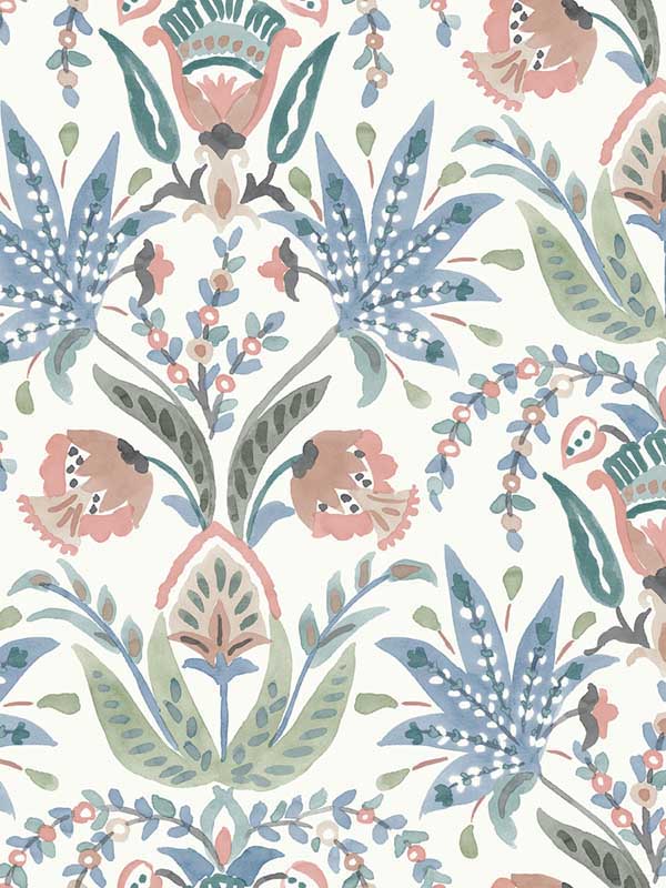 Seaside Jacobean wallpaper in pink and blue color - pattern number MN1912 - by York in the Inspired by Color Earthy Tones collection