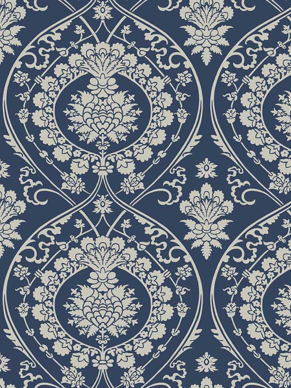 Imperial Damask wallpaper in navy and silver color - pattern number DM4901 - by York in the Inspired by Color Shimmering Finishes collection