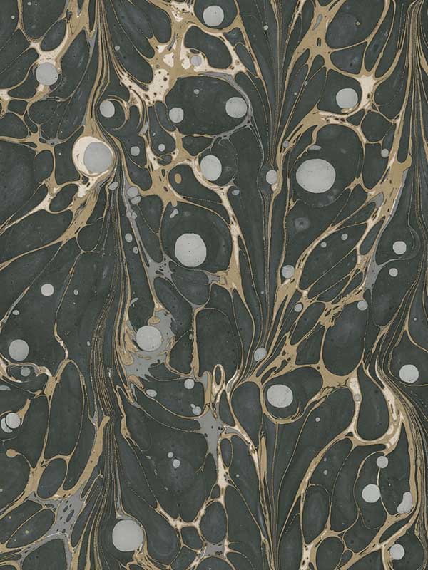Marbled Endpaper fabric in black and gold color - pattern number NV5591 - by York in the Inspired by Color Shimmering Finishes collection