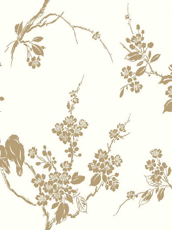 Imperial Blossoms Branch wallpaper in gold metallic color - pattern number SS2590 - by York in the Inspired by Color Shimmering Finishes collection