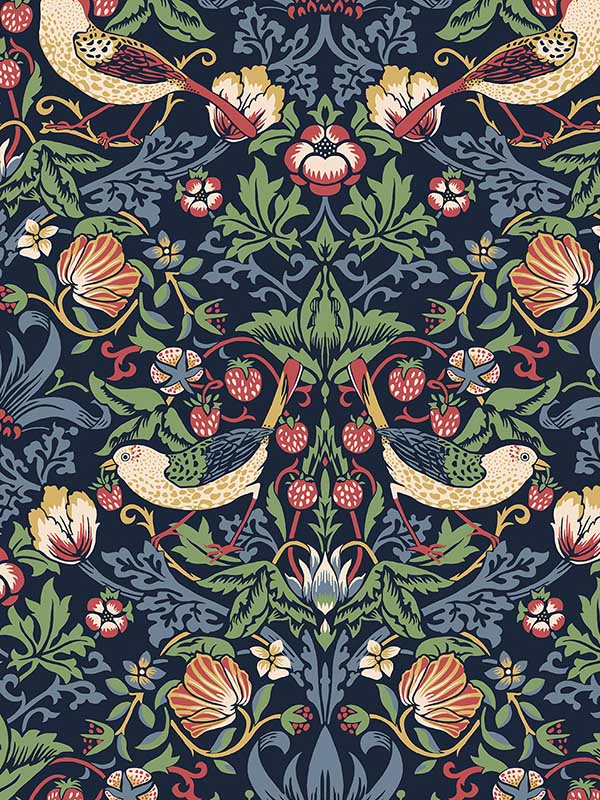 Fragaria Garden fabric in midnight blue color - pattern number ET11202 - by Seabrook in the Legacy Prints collection