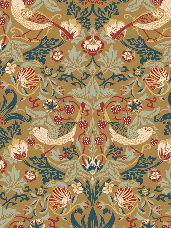 Fragaria Garden fabric in ochre color - pattern number ET11205 - by Seabrook in the Legacy Prints collection