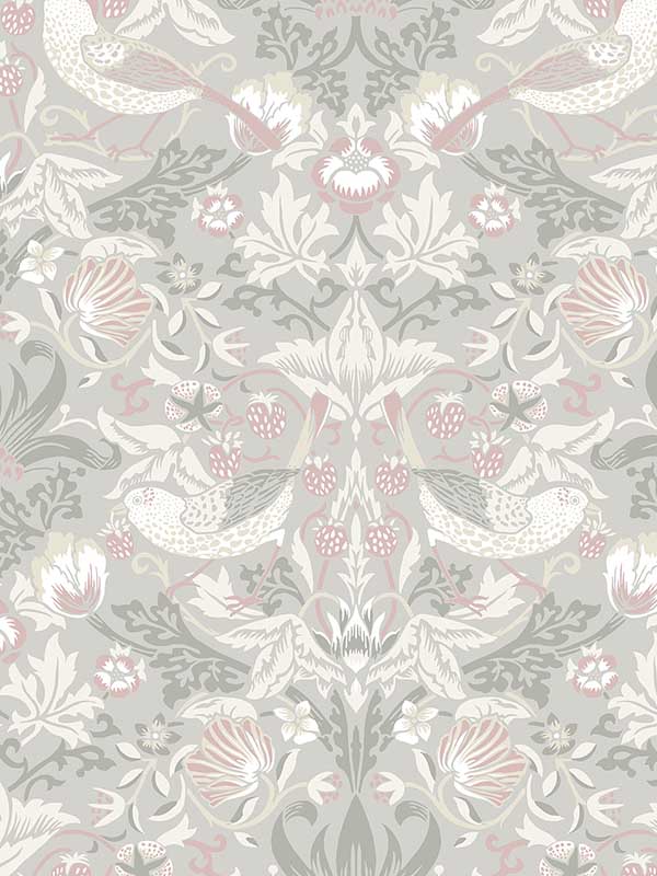 Fragaria Garden fabric in light grey and rose petal color - pattern number ET11208 - by Seabrook in the Legacy Prints collection