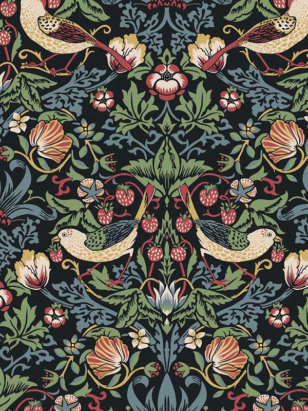 Fragaria Garden fabric in ebony color - pattern number ET11210 - by Seabrook in the Legacy Prints collection