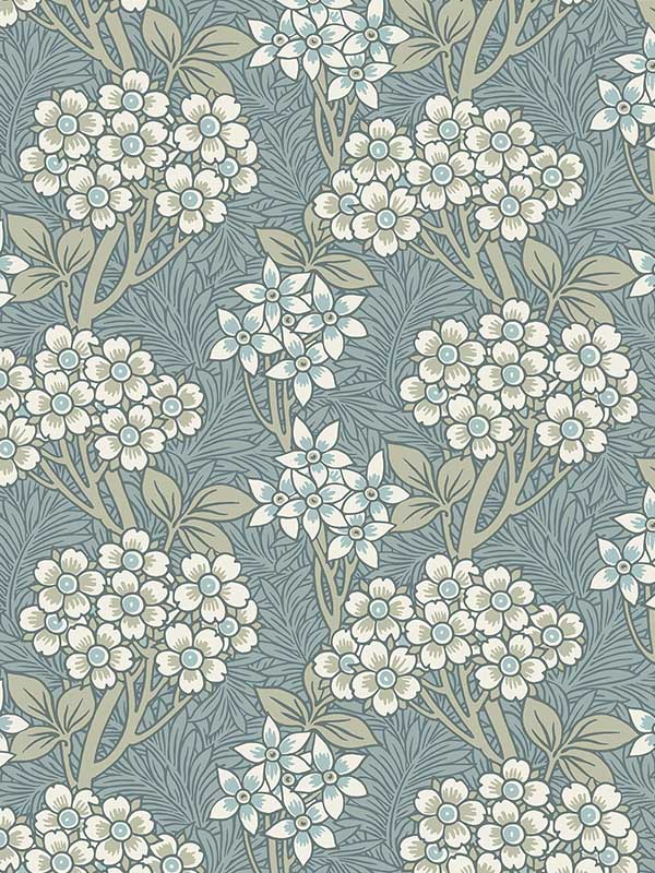Floral Vine fabric in stream blue and sage color - pattern number ET12004 - by Seabrook in the Legacy Prints collection