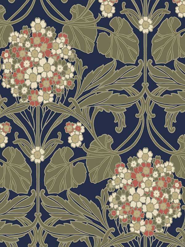 Floral Hydrangea fabric in navy and terra cotta color - pattern number ET12102 - by Seabrook in the Legacy Prints collection
