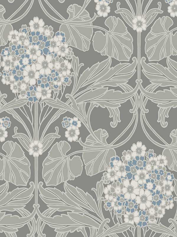 Floral Hydrangea fabric in daydream grey and carolina blue color - pattern number ET12105 - by Seabrook in the Legacy Prints collection