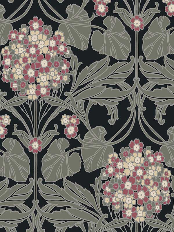 Floral Hydrangea fabric in ebony and rose color - pattern number ET12110 - by Seabrook in the Legacy Prints collection