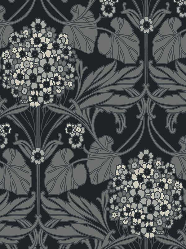 Floral Hydrangea wallpaper in ebony and charcoal color - pattern number ET12120 - by Seabrook in the Legacy Prints collection