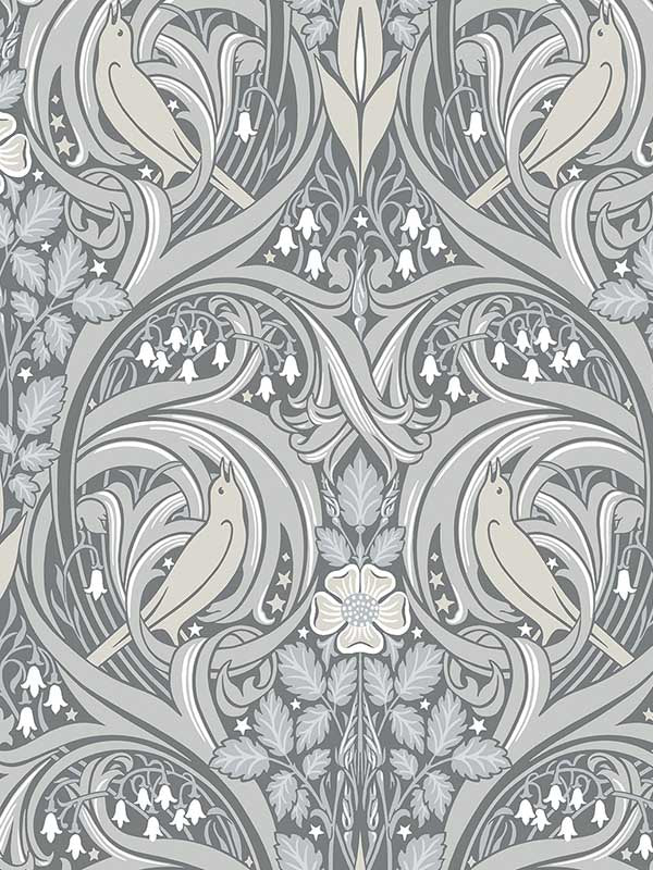 Bird Scroll fabric in argos grey and linen color - pattern number ET12210 - by Seabrook in the Legacy Prints collection