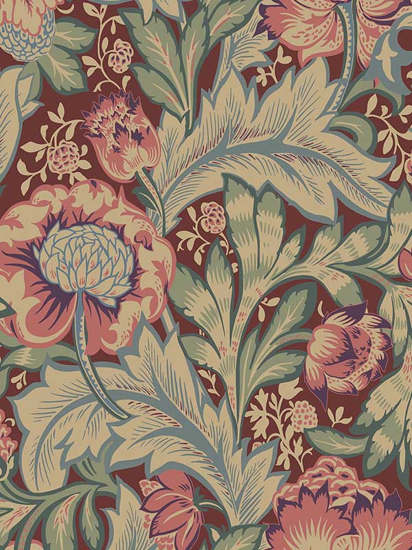 Acanthus Garden fabric in deep mauve and aegean blue color - pattern number ET12301 - by Seabrook in the Legacy Prints collection