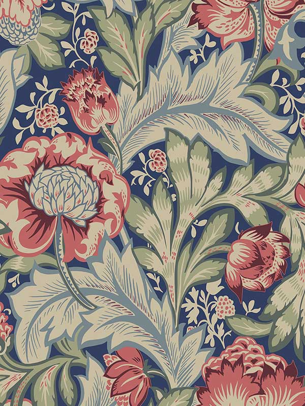 Acanthus Garden fabric in marine blue and watermelon color - pattern number ET12302 - by Seabrook in the Legacy Prints collection