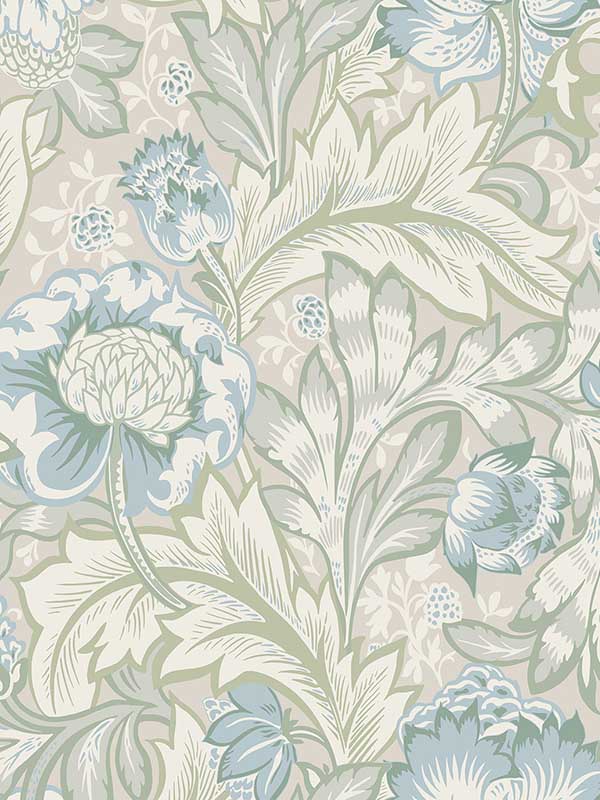 Acanthus Garden fabric in powder blue and green mist color - pattern number ET12304 - by Seabrook in the Legacy Prints collection