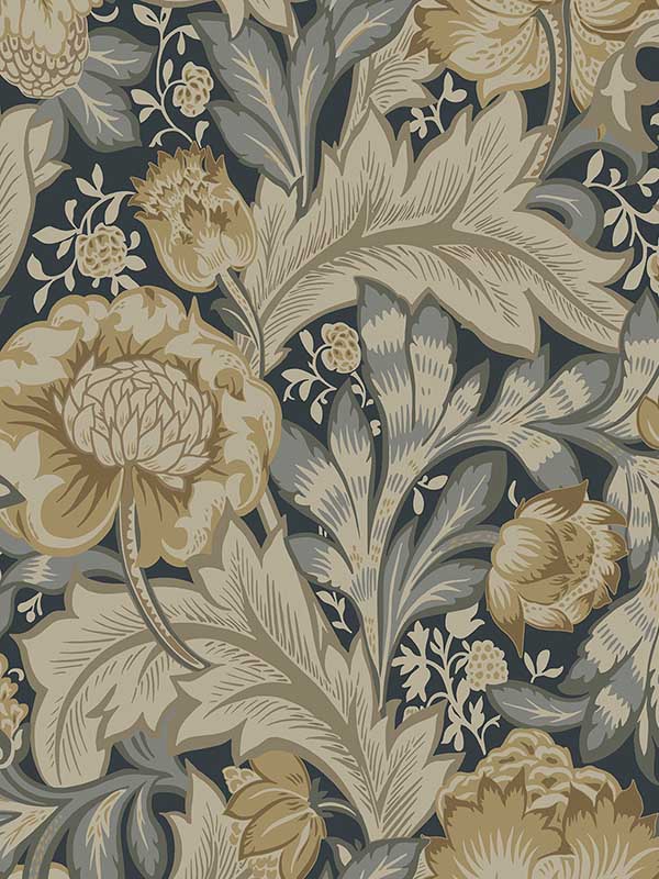 Acanthus Garden fabric in midnight blue and beige color - pattern number ET12308 - by Seabrook in the Legacy Prints collection