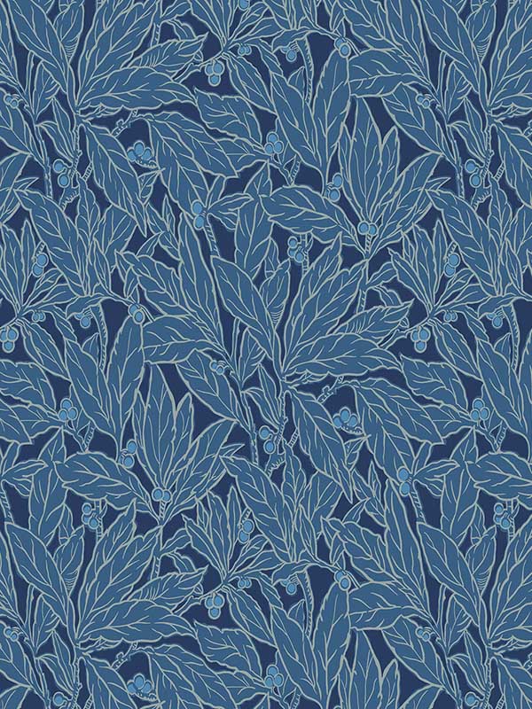 Leaf and Berry fabric in marine blue color - pattern number ET12812 - by Seabrook in the Legacy Prints collection