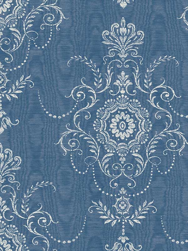 Colette Cameo wallpaper in french blue color - pattern number FC60312 - by Seabrook in the French Country collection
