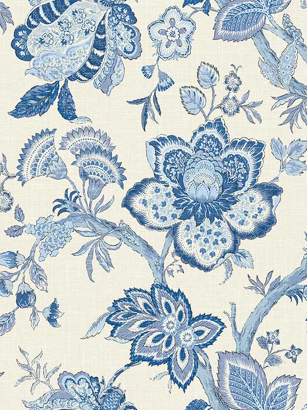 Bernadette Jacobean fabric in french blue color - pattern number FC60402 - by Seabrook in the French Country collection