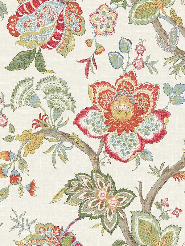 Bernadette Jacobean fabric in pomme and antique ruby color - pattern number FC60404 - by Seabrook in the French Country collection