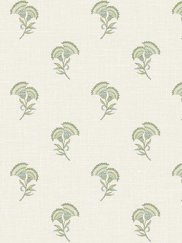 Lotus Branch Floral fabric in washed green and herb color - pattern number FC60804 - by Seabrook in the French Country collection