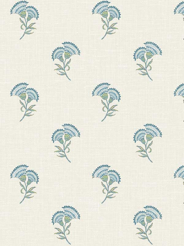 Lotus Branch Floral fabric in blue bell and herb color - pattern number FC60812 - by Seabrook in the French Country collection