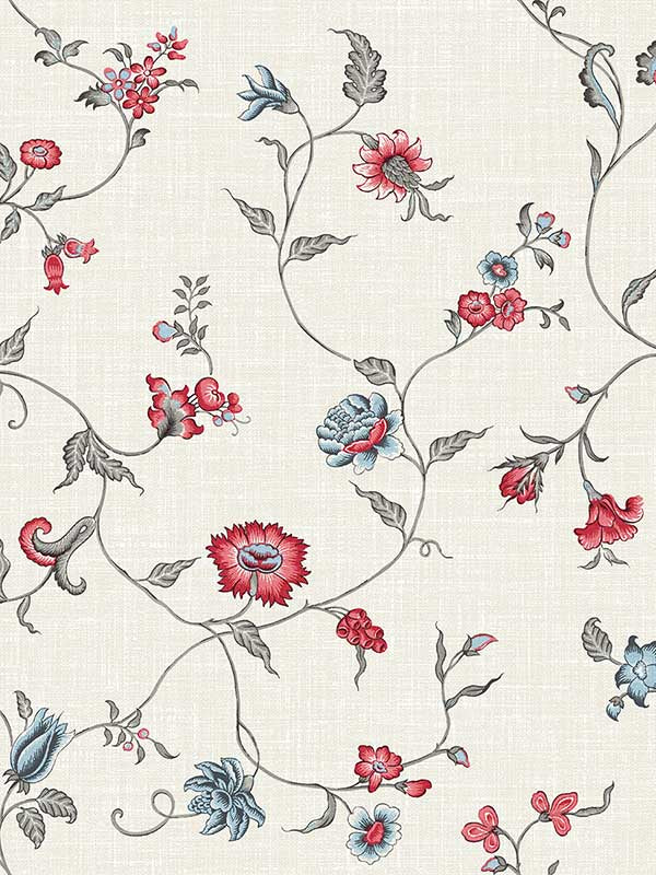 Florale Trail fabric in antique ruby and french blue color - pattern number FC61001 - by Seabrook in the French Country collection