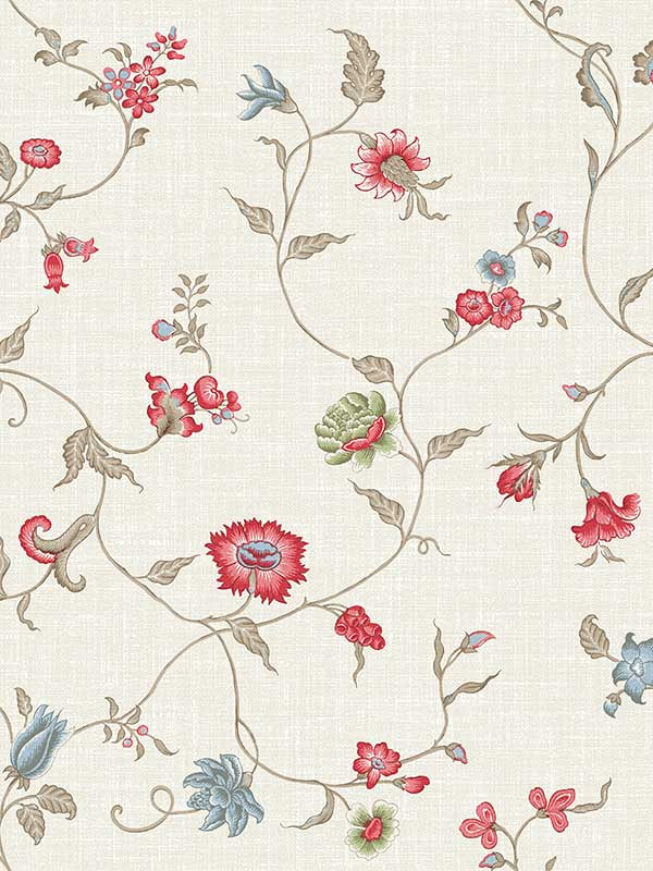 Florale Trail fabric in cranberry and blue bell color - pattern number FC61004 - by Seabrook in the French Country collection