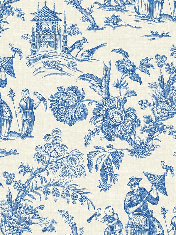 Colette Chinoiserie wallpaper in denim wash color - pattern number FC61812 - by Seabrook in the French Country collection