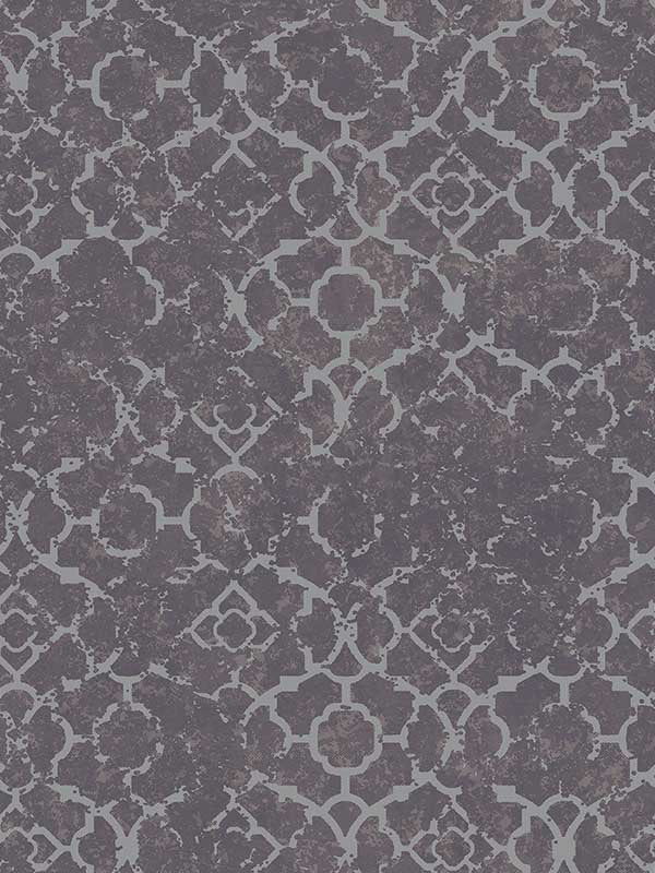 Aged Quatrefoil fabric in purple and silver color - pattern number DWP024601 - by Galerie in the Emporium collection