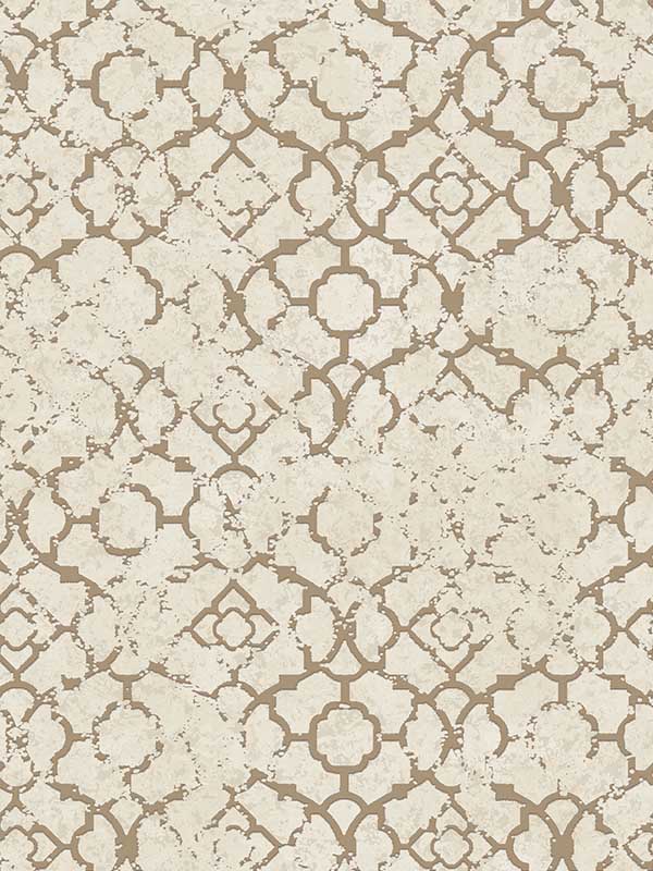 Aged Quatrefoil fabric in cream and gold color - pattern number DWP024605 - by Galerie in the Emporium collection