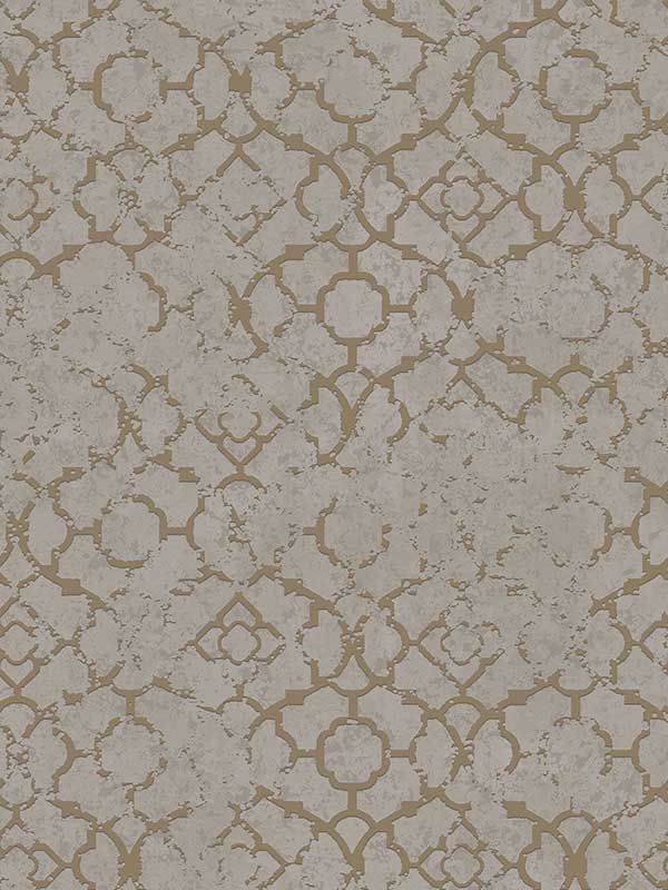 Aged Quatrefoil fabric in gold color - pattern number DWP024606 - by Galerie in the Emporium collection
