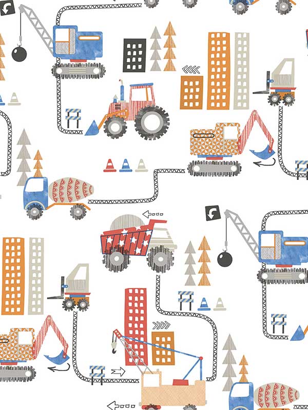 Construction fabric in red blue orange color - pattern number G78361 - by Galerie in the Tiny Tots 2 collection